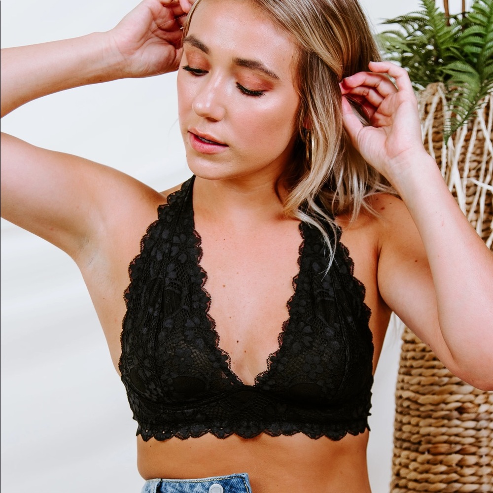 Free People Galloon Lace Halter Neck Bra black s